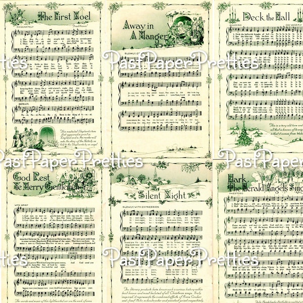 Vintage Printable Classic Christmas Carols Sheet Music 11 Old World Holiday Hymn Images PDF Instant Digital Download Xmas Ephemera Clip Art