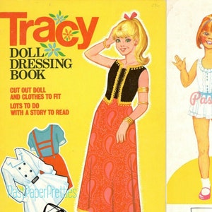 Vintage Paper Dolls Tracy Doll Dressing Book c. 1960s PDF para impressão Download digital instantâneo 2 Cute Pretty Girls e roupas Clip Art