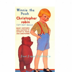 Vintage Paper Dolls Winnie de Poeh Christopher Robin Cut-Out Dolls afdrukbare PDF Instant Digitale Download Eeyore Tigger Kanga Roo Too 1943