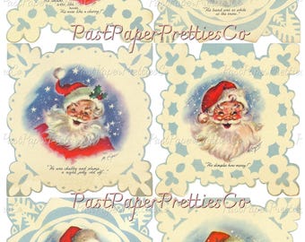 Vintage Printable MCM Snowflake Santa Claus Christmas Card Images The Night Before Christmas Story PDF Instant Digital Download