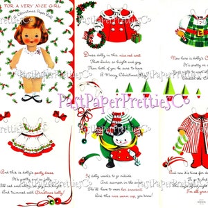 Bambola di carta natalizia vintage CUTE Dolly Norcross Biglietto di auguri PDF stampabile Download digitale istantaneo Abiti per le feste delle bambine
