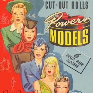 Bonecas de papel vintage John Robert Powers Modelos Bonecas recortadas c. 1942 PDF para impressão Download digital instantâneo 6 modelos bonitos Clip Art