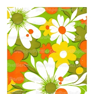 Carta da parati adesiva vintage stampabile con fiori retrò, motivo: Daisy, rivestimento per cassetti, mensole, PDF, download digitale istantaneo, clipart di nostalgia infantile groovy
