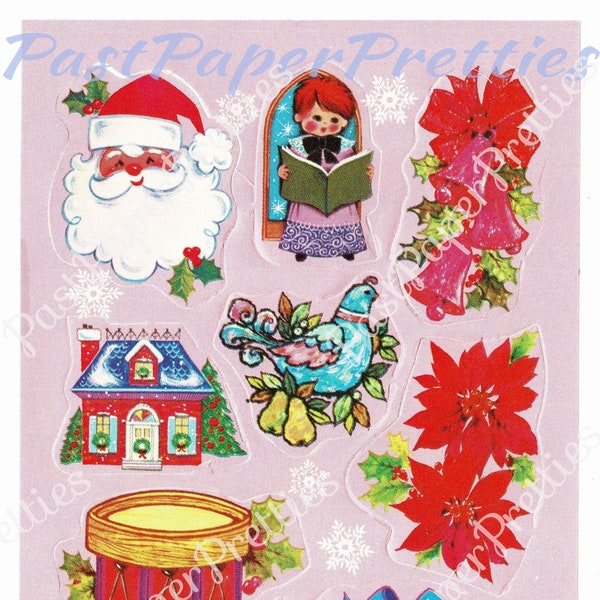 Vintage Printable Pink Christmas Gift Seals Stickers Cut Outs Collage Mid Century Kitsch PDF Instant Digital Download Kitschmas Clip Art 1