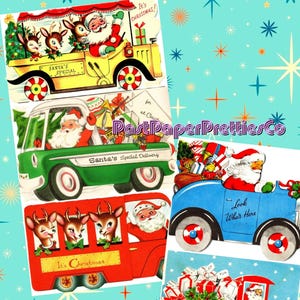 Vintage Printable Santas Special Delivery Vehicles Christmas Cards PDF Instant Digital Download Kitsch Mid Century Car Truck Bus Images