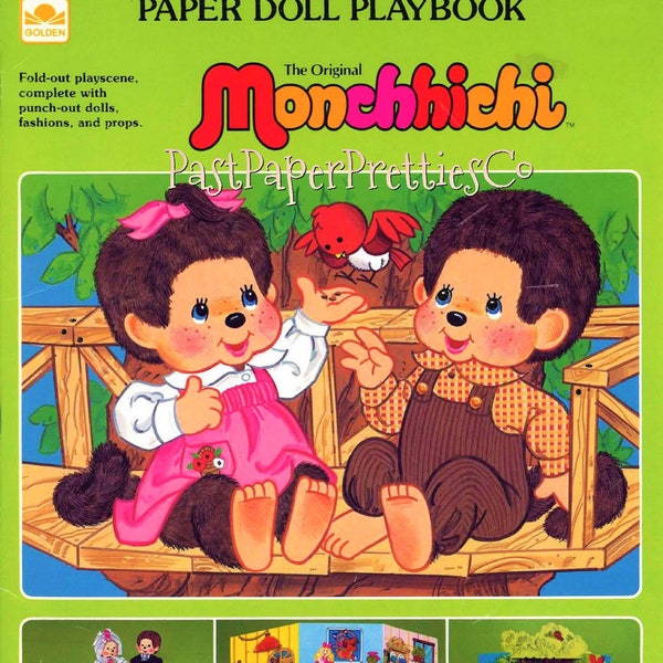 Vintage Monchhichi Papierpuppen Spielset 1983 Druckbares PDF Sofortiger digitaler Download Retro 80er Jahre Kindheitsspielzeug Affen ClipArt