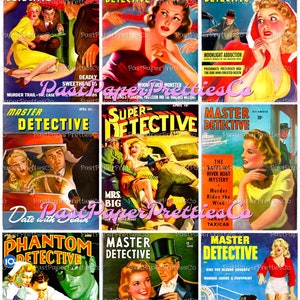 54 Vintage druckbare Pulp Fiction Mystery-Buch Femme Fatales Collagen Krimi Detektiv Damen Cover Kunst Bilder PDF Sofortiger digitaler Download