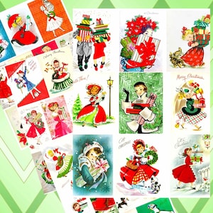 36 vintage afdrukbare kerstschatten Pretty Shoppers Alle winkelen dames en meisjes collagevellen kaartafbeeldingen pdf directe digitale download