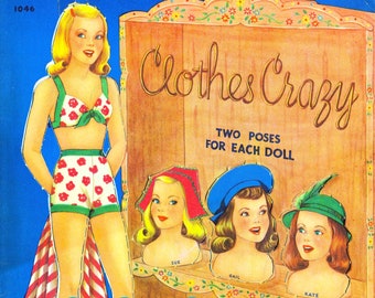 Muñecas de papel vintage con ropa de la década de 1940. Descarga digital instantánea en PDF. 3 lindas adolescentes en 2 poses. Imágenes prediseñadas de moda de los años cuarenta.
