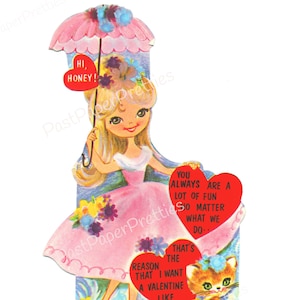 Vintage Printable Valentines Pretty Big Eyed Girls 6 Imagens PDF Download Digital Instantâneo Retro Kitsch Kawaii Cute Girls Clip Art