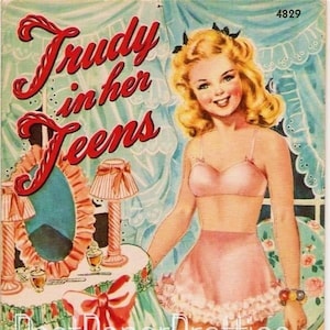 Vintage Paper Dolls Trudy in Her Teens 1943 PDF Printable Instant Digital Download Pretty Cute Kitsch Teenager Girl and Wardrobe Clip Art