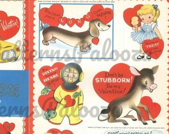 Printable Vintage 1960s Valentines Day Cards Cute Kitsch Boys Girls Anthropomorphic Animals PDF Instant Digital Download Clip Art 36 Designs