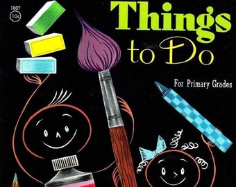 Vintage Printable Coloring Book Pages Things To Do For Primary Grades 1950s Busy Activity Book PDF Instant Digital Download 24 Pgs