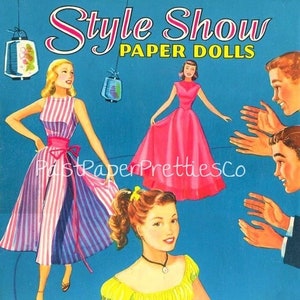 Estilo Vintage Paper Dolls Show 1948 PDF para impressão Download digital instantâneo 3 lindas garotas estilosas da moda belezas de praia dos anos 1940 Clip Art