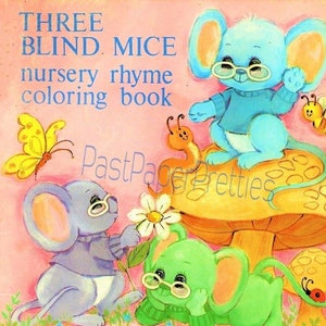 Livre de coloriage à imprimer vintage Trois souris aveugles, comptine en couleurs c. 1986 PDF Téléchargement numérique instantané Histoires pour enfants mignonnes
