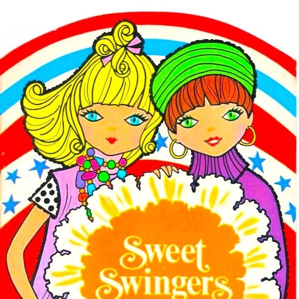 Vintage Paper Dolls Sweet Swingers Doll Book 1968 Retro Groovy Mod Boho Hippie Chicks Fashions Printable PDF Instant Digital Download