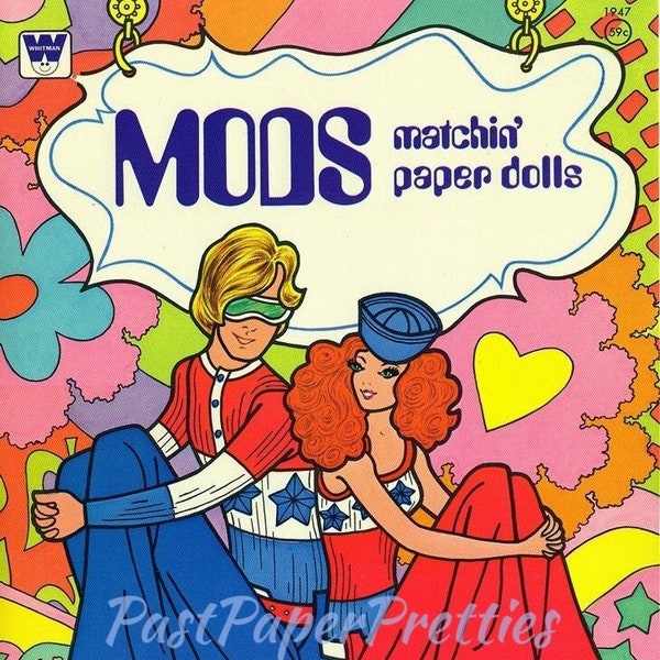 Vintage Paper Dolls Mods Matchin' c. 1975 Printable PDF Instant Digital Download Groovy Teen Couple Boy Girl Boho Hippie Fashions