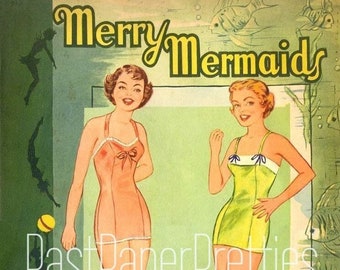 Vintage Paper Dolls Merry Mermaids 1948 Printable PDF Instant Digital Download Two Pretty Ladies Forties Fashion Clip Art