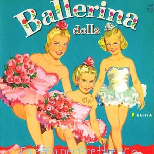 Bambole di carta vintage Piccola ballerina c. 1953 PDF stampabile Download digitale istantaneo 2 Bambole ballerine carine Bellissimi costumi Clip Art