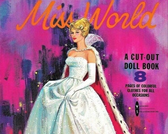 Vintage Paper Dolls Miss World c. 1965 PDF Printable Instant Digital Download Pretty Beauty Pageant Queen and Outfits Clip Art