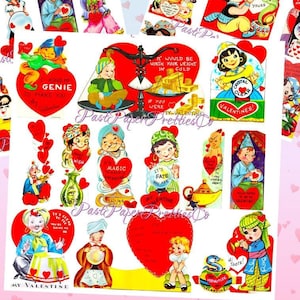 Tarjetas imprimibles con temática mística, mágica, adivina, mago, día de San Valentín vintage, 31 imágenes, hojas de collage, descarga digital instantánea en formato PDF