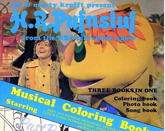 Libro da colorare musicale vintage di H.R. Pufnstuf del 1970, PDF stampabile, download digitale istantaneo, 50 pagine nostalgiche, canzoni, immagini da colorare
