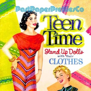Bonecas de papel vintage Teen Time Stand Up Dolls com suas roupas c. 1960 PDF para impressão Download digital instantâneo 2 Pretty Teenagers Clip Art