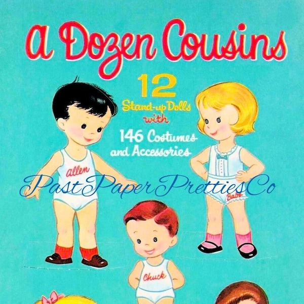 Vintage Paper Dolls A Dozen Cousins 12 Cute Stand Up Dolls circa 1960 Printable Instant Digital Download JPEG PDF