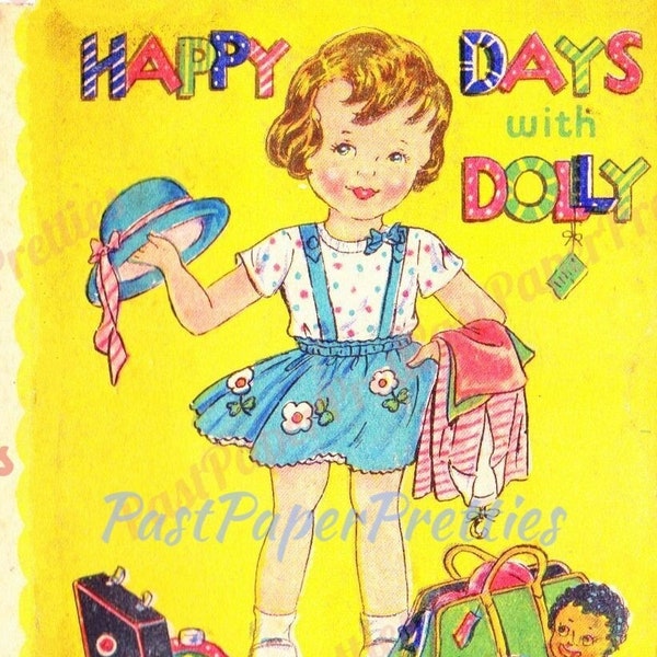Vintage Paper Dolls Happy Days with Dolly Cut-Outs Book Printable PDF Instant Digital Download Cute Little Girl Clip Sandles 1950s