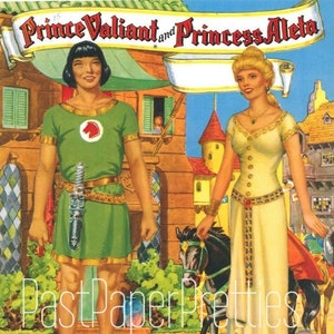 Vintage Paper Dolls Prins Valiant en prinses Aleta 1954 afdrukbare pdf Instant digitale download royalty's Royal Medieval Royal Clip Art