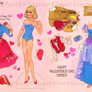 Boneca de papel vintage Valentine Pretty Patti Fashion Cartão para impressão dobrado 1980s PDF Download digital instantâneo Vestir boneca e suas roupas