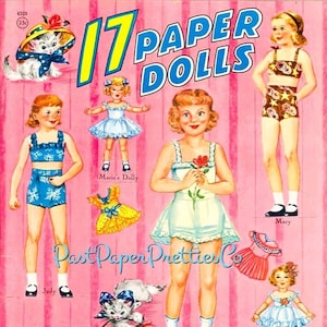 vintage 17 poupées en papier 1952 imprimable PDF Téléchargement numérique instantané Beaucoup d'adorables petites poupées et vêtements Clip Art