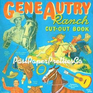 Vintage Papierpuppen Gene Autry Ranch Ausgeschnitten Buch Druckbare PDF Sofortiger digitaler Download Westliche Puppen Szenen Outfits Papier Handwerk Clipart