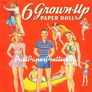 Vintage 6 Grown-Up Paper Dolls 1951 Printable PDF Instant Digital Download 6 Guys & Gals Mid Century Clothing Clip Art