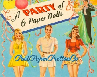 Vintage A Party of 6 Paper Dolls 1949 Printable PDF Instant Digital Download 6 Guys & Gals Young Adults Mid Century Clothing Clip Art