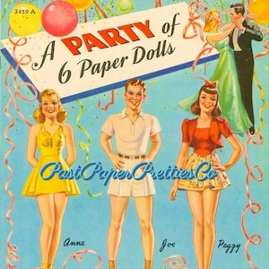 Vintage A Party of 6 Paper Dolls 1949 Printable PDF Instant Digital Download 6 Guys & Gals Young Adults Mid Century Clothing Clip Art