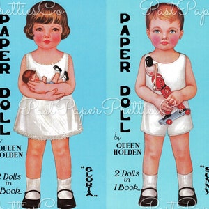 Vintage bedruckbare Papierpuppen Gloria und Sonny c. 1942 entzückende kleine Mädchen & Junge PDF Instant Digital Download Kitsch Kinder Clipart