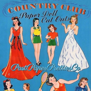 Bonecas de papel vintage Country Club Recortes 1941 PDF para impressão Download digital instantâneo 20 jovens rapazes sociais moças modas Clip Art