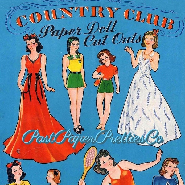 Vintage Paper Dolls Country Club Cut Outs 1941 Printable PDF Instant Digital Download 20 Young Social Guys Gals Fashions Clip Art