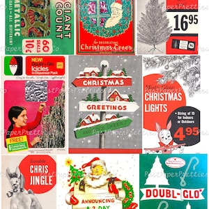 Imágenes de cajas de embalaje para decoración navideña vintage imprimibles, estilo Mid Century Mod, descarga digital instantánea en PDF, 300 ppp, imágenes individuales, collages. imagen 4
