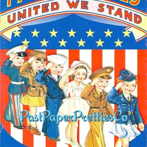 Bambole di carta patriottiche d'epoca United We Stand 1943 PDF stampabile Download digitale istantaneo Bambole militari carine per bambini e bambine della seconda guerra mondiale