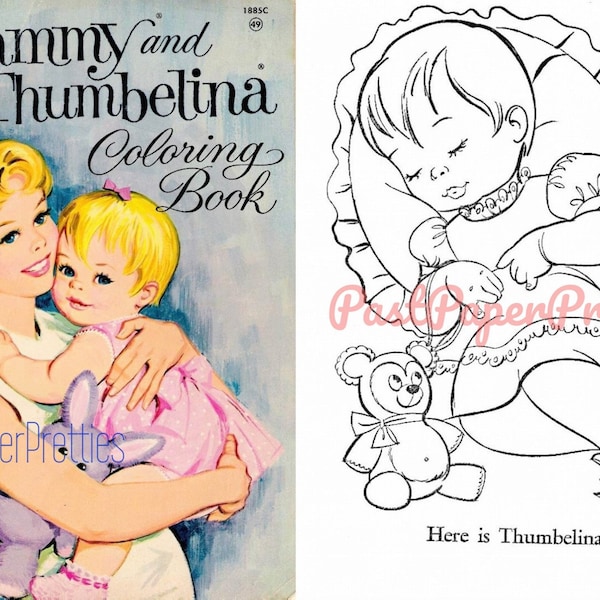 Vintage Printable Coloring Book Pages Tammy and Tiny Thumbelina Doll c. 1963 PDF Instant Digital Download Cute Childhood Toy Dolls 170 Pgs