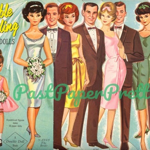 vintage Paper Dolls Double Wedding v. 1964 Imprimable en téléchargement numérique instantané 16 poupées de mariée et vêtements Clip Art JPEG PDF