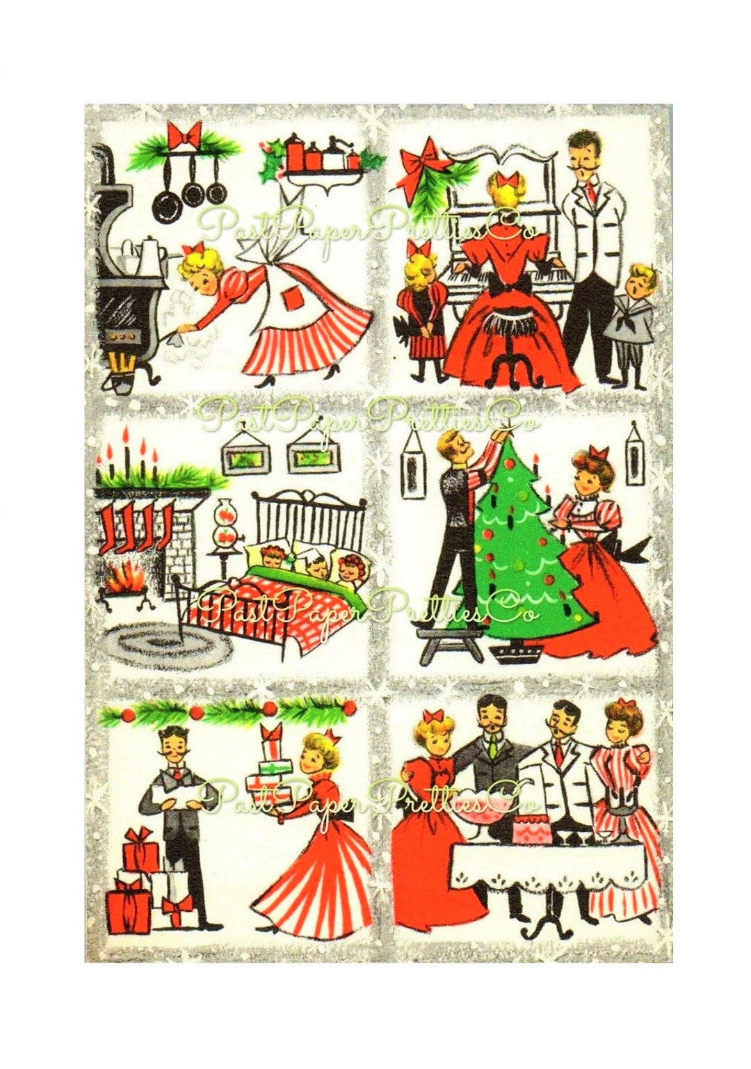 Vintage Printable Victorian Christmas Family Home Life Collage Card Image Instant Digital ...