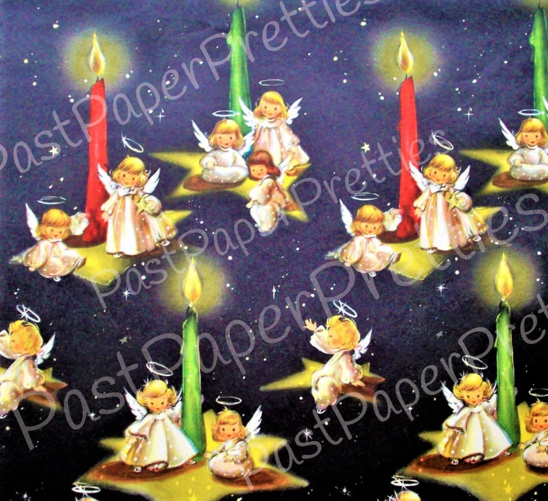 Vintage Printable Christmas Gift Wrap Kitschy Cute Little Angel Girls
