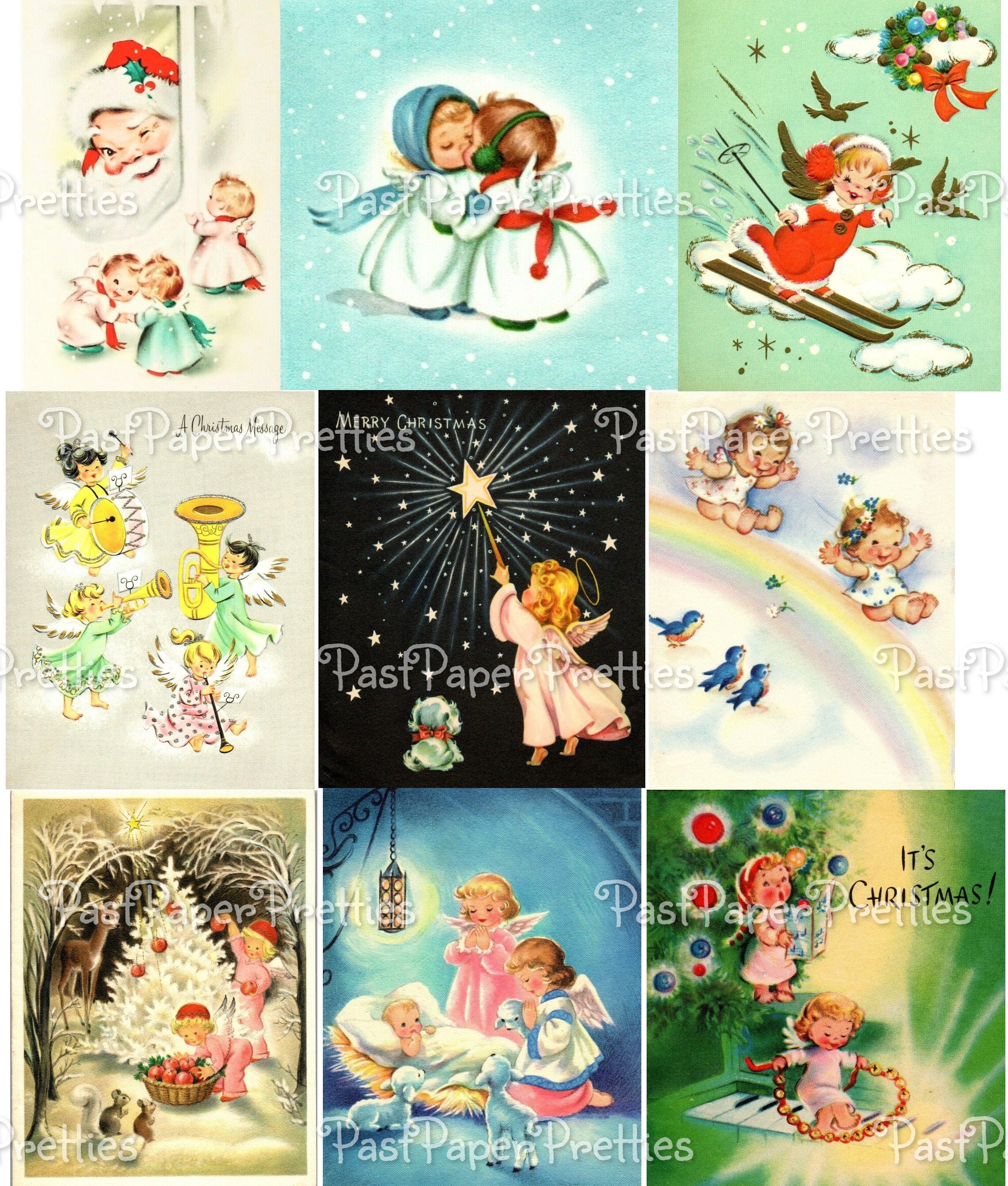 Vintage Printable Christmas Angels Collage Sheets Cute Pink - Etsy