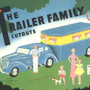 Vintage Paper Dolls The Trailer Family Cutouts c. 1938 Printable PDF Instant Digital Download Camper Camping Life Playset Clip Art