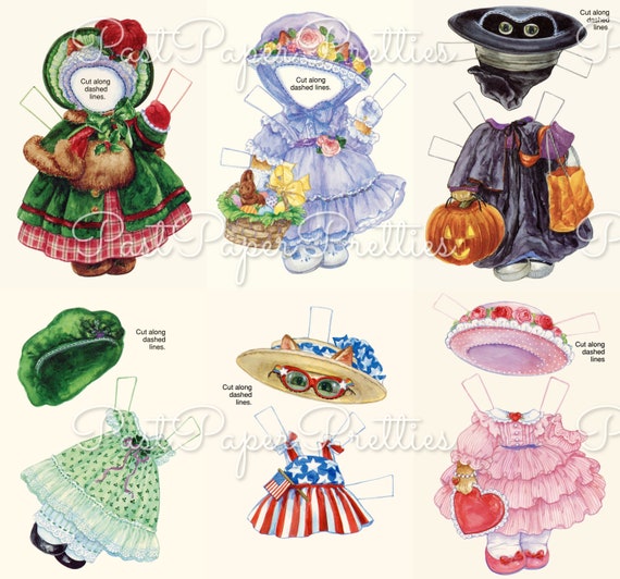 Vintage Paper Dolls Heather Honeypaws Cute Girl Kitty Cat and