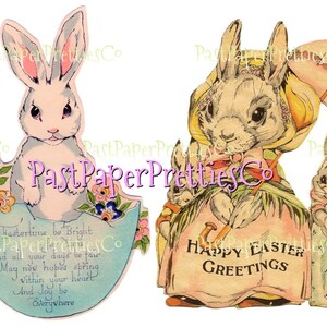 Vintage Art déco antique carte de joyeux Pâques lapin Images bébé lapins oeuf des années 1930 PDF Téléchargement numérique instantané Art déco Clipart 300 dpi