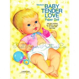 Bonecas de papel vintage, boneca de amor recém-nascida, c. 1973, PDF para impressão, download digital instantâneo, boneco de brinquedo retrô fofo, arte de clipe de boneca de infância